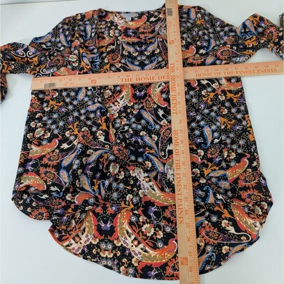 Belle & Sky Bird Paisley Blouse Womens Size Large Black Knotted Tie Front - Picture 12 of 14